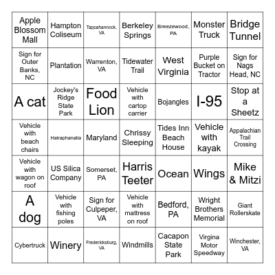 OBX -GO! Bingo Card