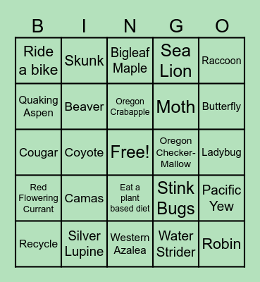 Nature Bingo Card