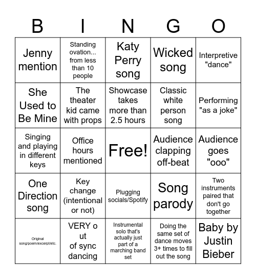 Showcase Bingo Card