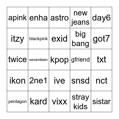 kpop Bingo Card