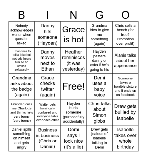 20th birthday Bingo Card