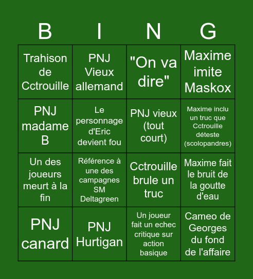 Soirée DeltaGreen Bingo Card