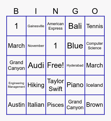 Swathi & Bharat Bingo Card