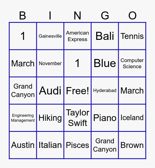 Swathi & Bharat Bingo Card