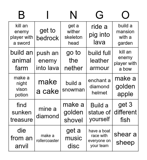 Minecraft BINGO Card