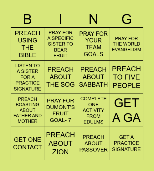 Preach, Pray, and Practice Bingo Card