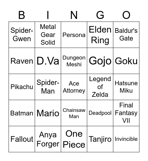 Supercon Bingo Bananza Bingo Card