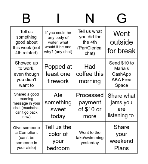 Last Minute Bingo Card