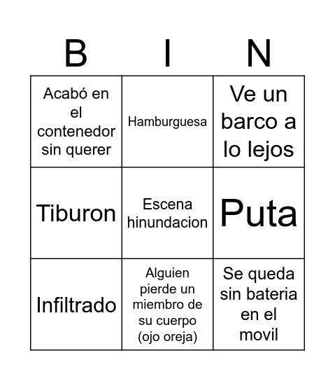 Nowhere Bingo Card