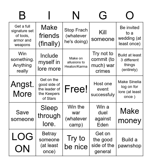 Season 3 objectives Bingo Card