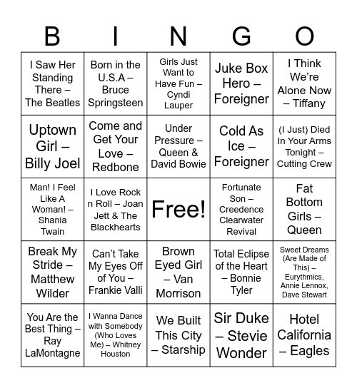 ~vintage~ Bingo Card