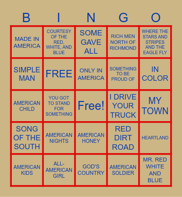 'MERICA COUNTRY MUSIC Bingo Card