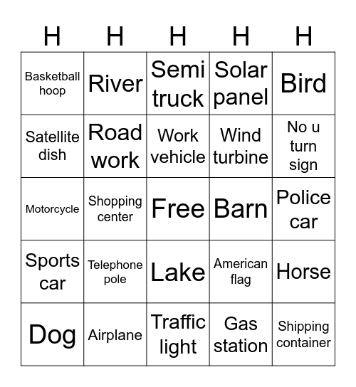 car bingo Card