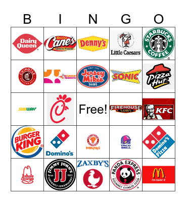 Fast Food Restaurant Logos Bingo Card