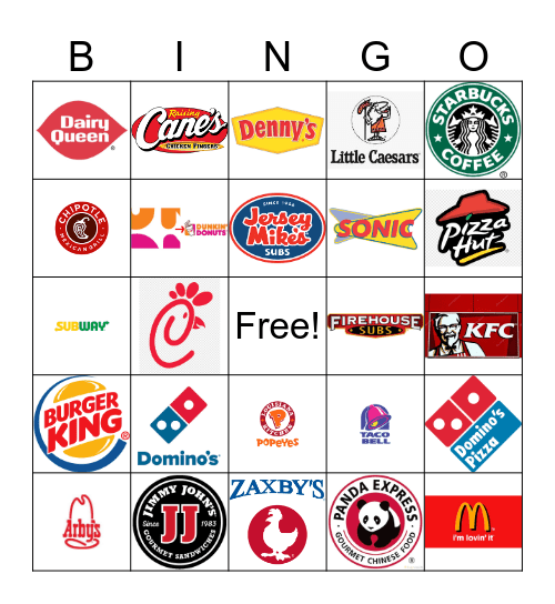 Fast Food Restaurant Logos Bingo Card