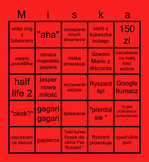 bingo z jasperem Bingo Card