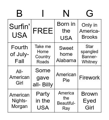 JULY Bingo Card