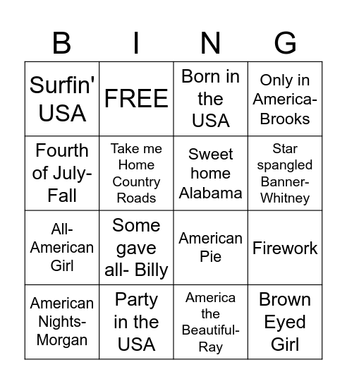 JULY Bingo Card