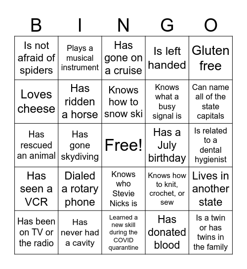 Get to Know Your Classmates Bingo Card