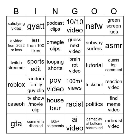 Untitled Bingo Card