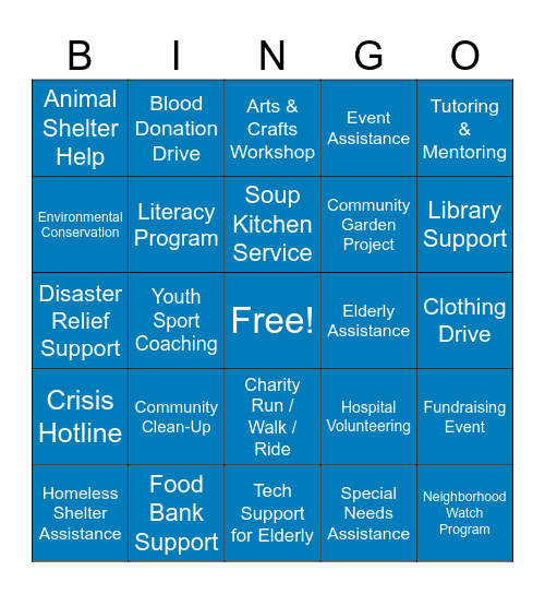 Coast Volunteer Bingo Card