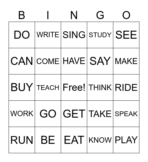 VERB TENSES Bingo Card