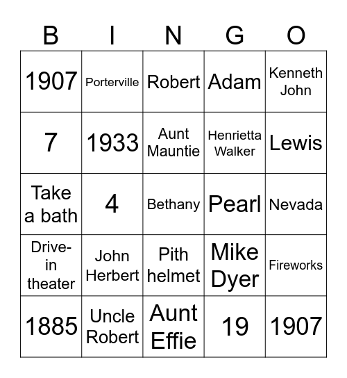 MILLER FAMILY REUNION 2024 Bingo Card