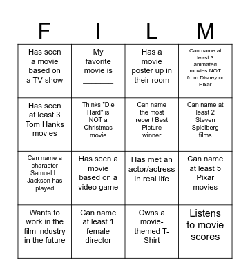 First Day of Intro to Film Bingo Card