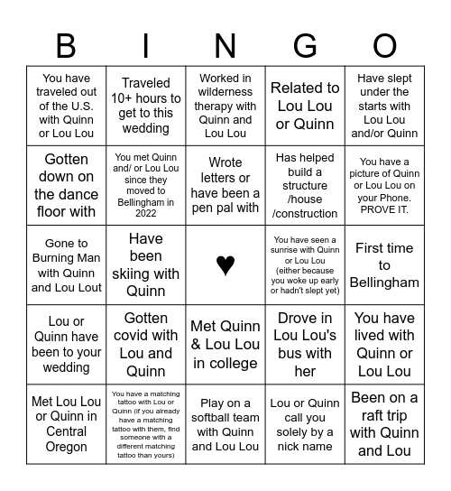Lou Lou & Quinn Tie The Knot! Bingo Card