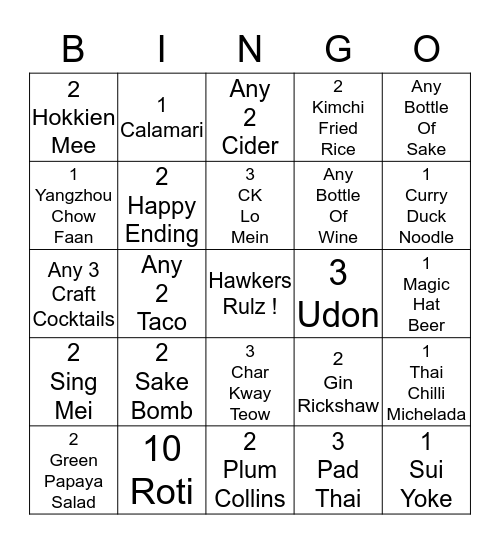 Hawkers Bingo Card