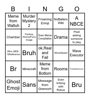 NoBallers Bingo Card