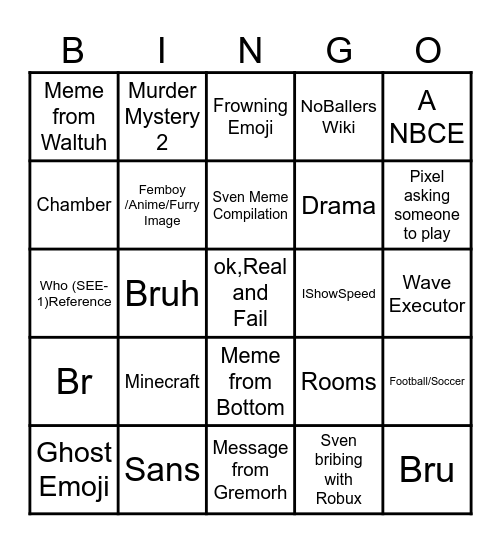 NoBallers Bingo Card