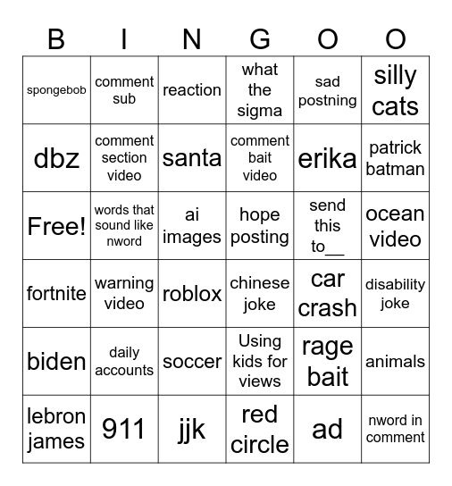 Sven's instagram reels bingo Card