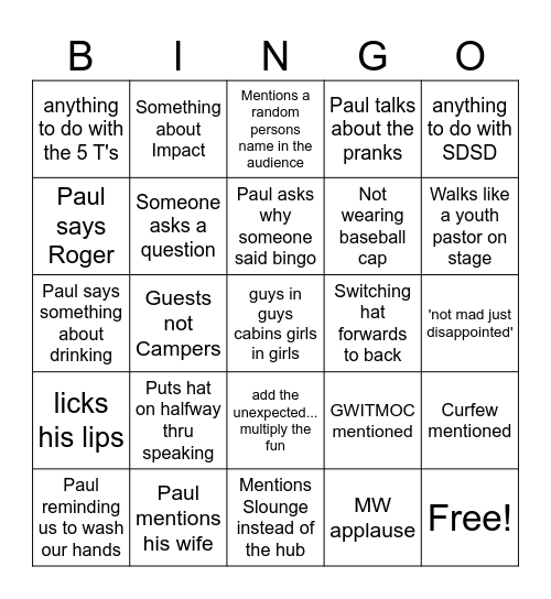 MW Bingo Card