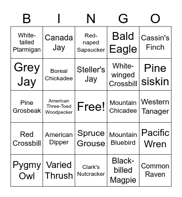 Banff Bird Bingo Card