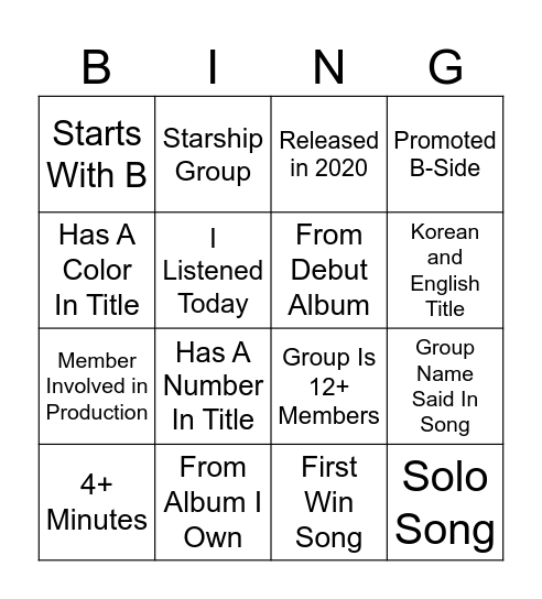 KPOP BINGO Card