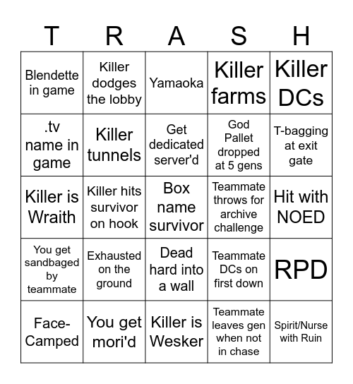 Ultimate DBD Bingo Card