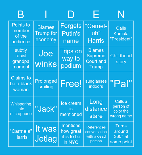 Biden Speech Bingo Card