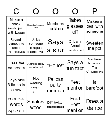 Cooper Bingo Card