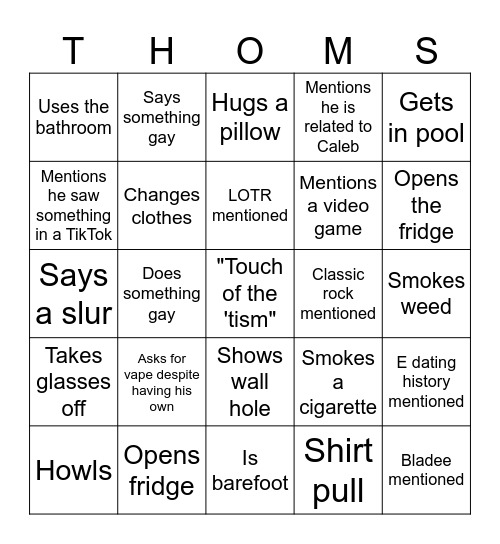 Thomas Bingo Card