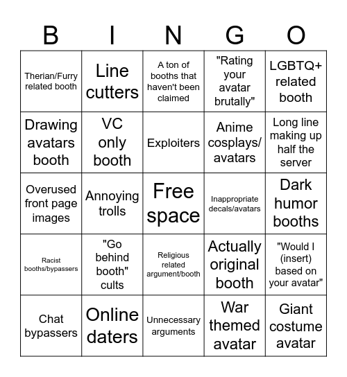 Rate my avatar bingo Card