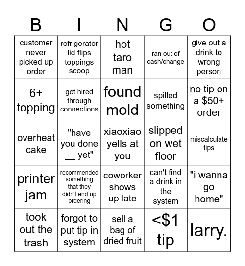 tea top Bingo Card