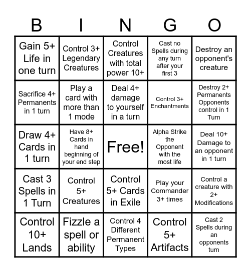 Commander Bingo Card