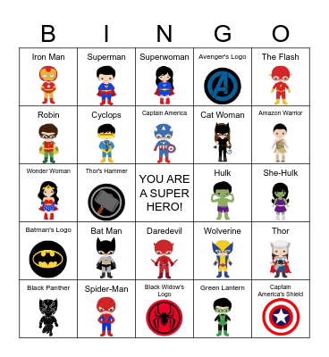 Superhero Bingo Card