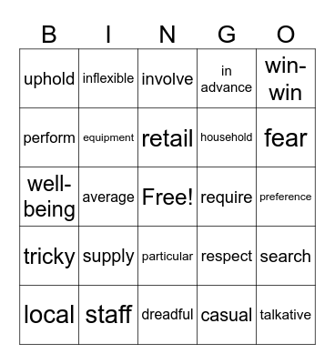 Vocabulary Bingo Card