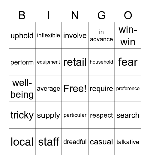 Vocabulary Bingo Card