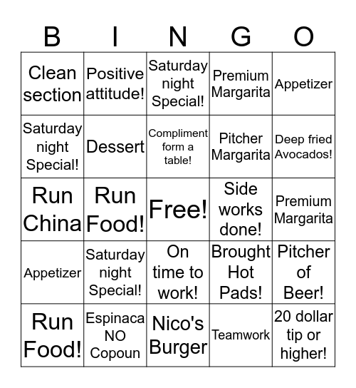 Saturday Night Bingo!!! Bingo Card