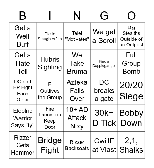 AA Cyrodiil Bingo! Bingo Card