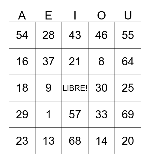 LOTO! Bingo Card