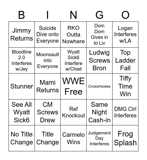 MITB Bingo Card